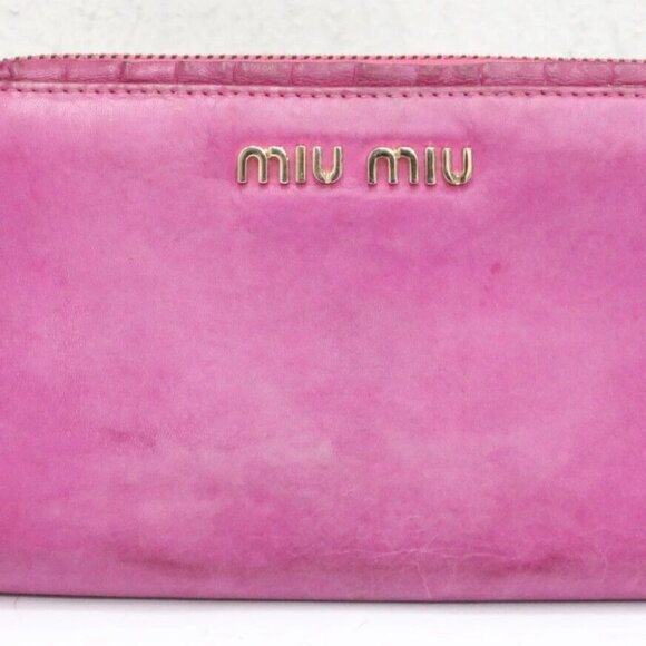 Miu Miu Zip Around Long Wallet Pink Leather - Picture 1 of 16